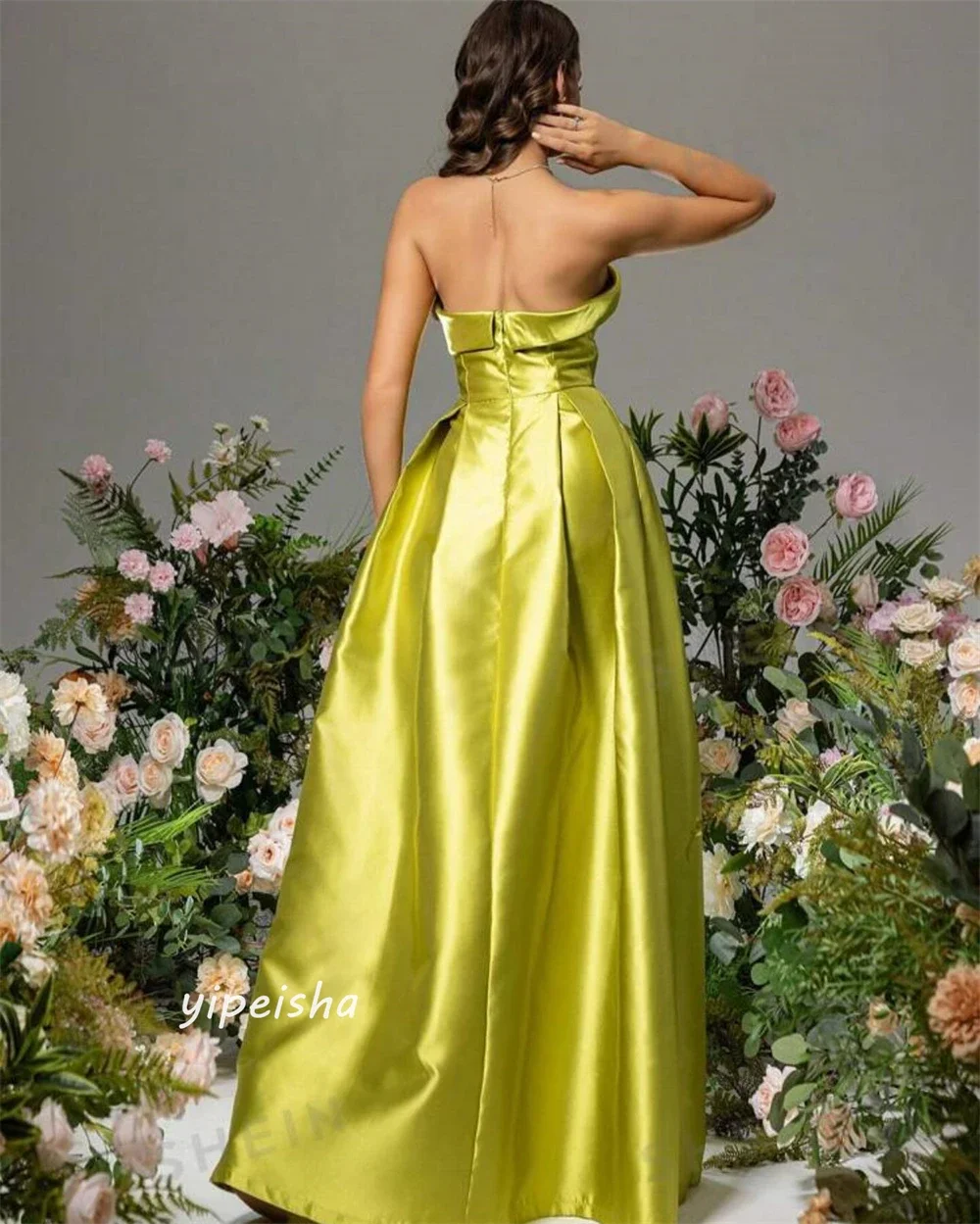 Customized Prom Gown Satin Draped Pleat Birthday Strapless A-line Strapless Exquisite High Quality Occasion Long Dress for Women