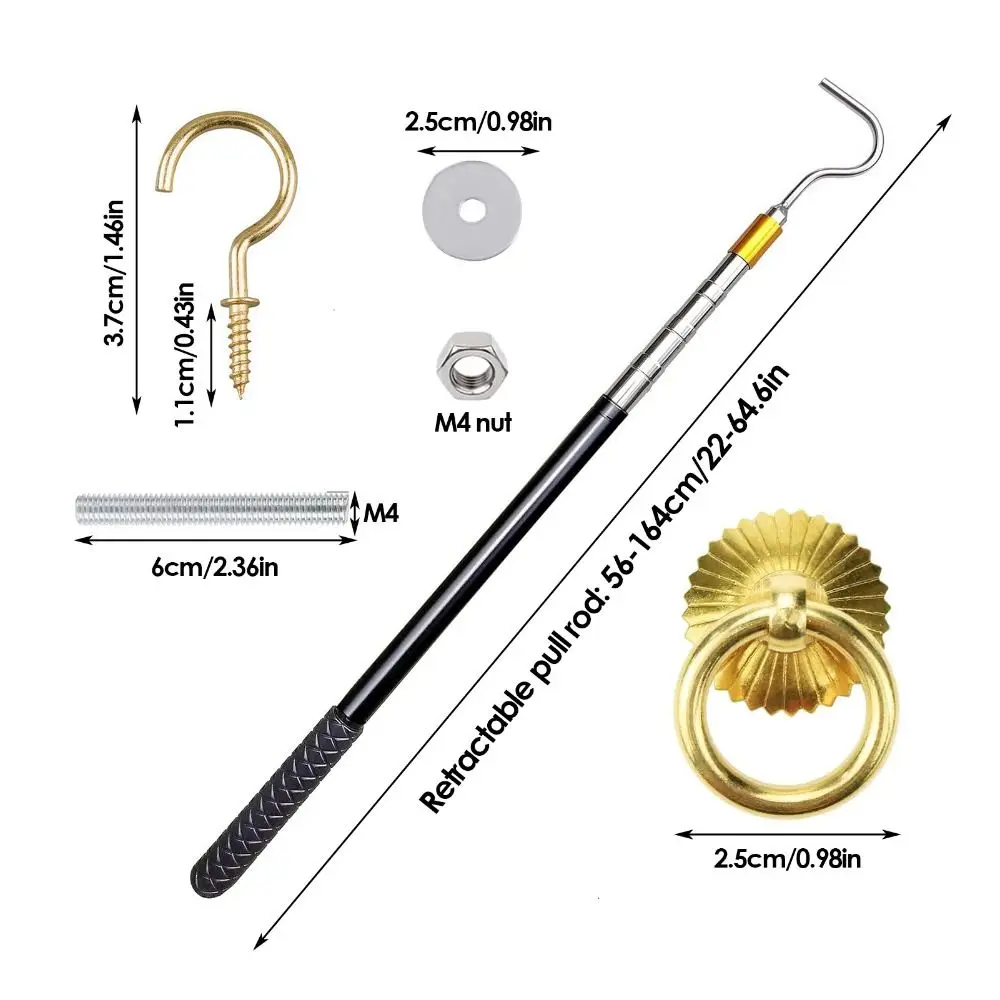สแตนเลส Attic Ladder Pull-Down System Kit ขยายสนิม Loft บันไดดึง Hook Kit Retractable