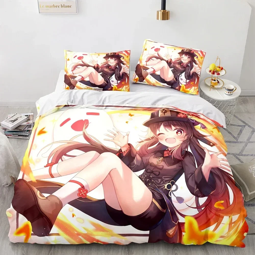 Genshin Impact Bedding Set Game 3d Print Bed Linen Quilt Soft Duvet Cover Sets Home Textile Queen King Size Girl Kids Room Decor