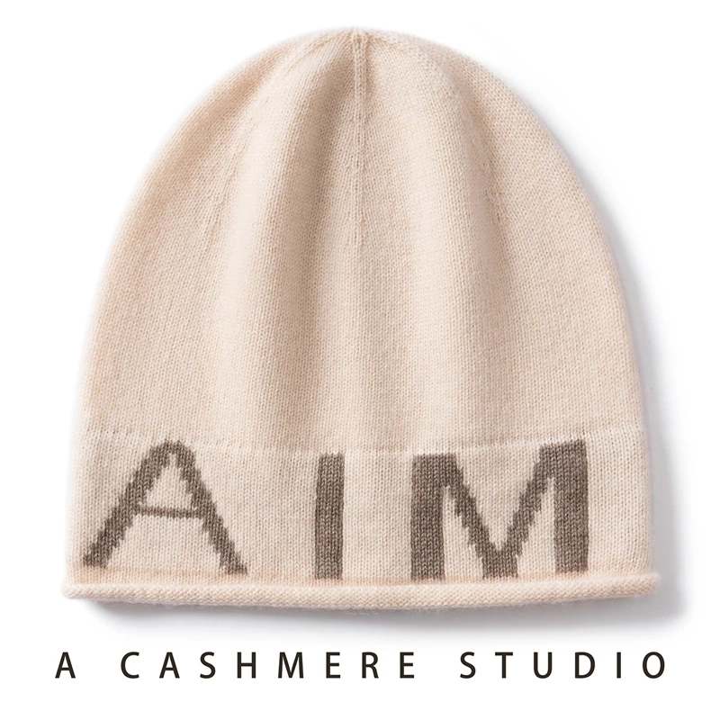 DjzDsm Winter Women's 100% Cashmere Hat Warm Letter Curled Edge Cold Hat Soft Sticky Household Coat Head Hat