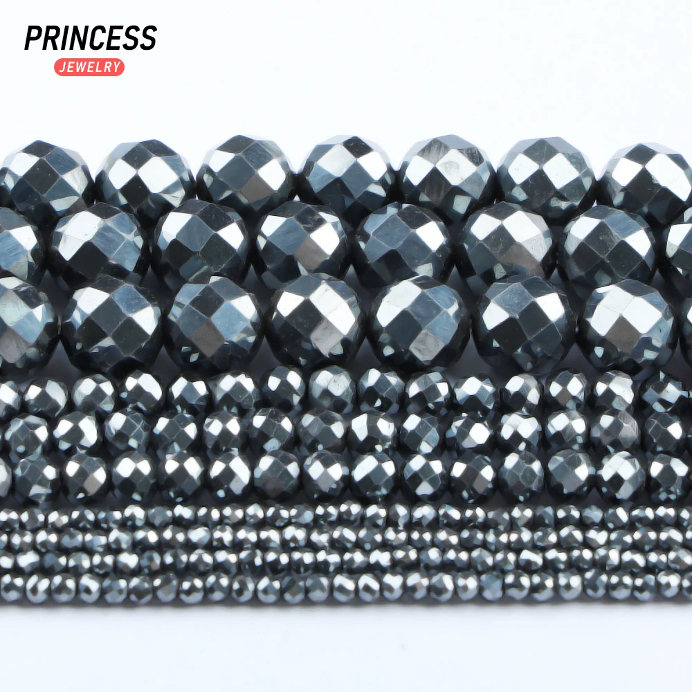 A++ Natural Hematite 2 3 4 6 8 10mm Shiny Faceted Beads for Jewelry Making Bracelets Wholesale Stone Beads DIY Accessories