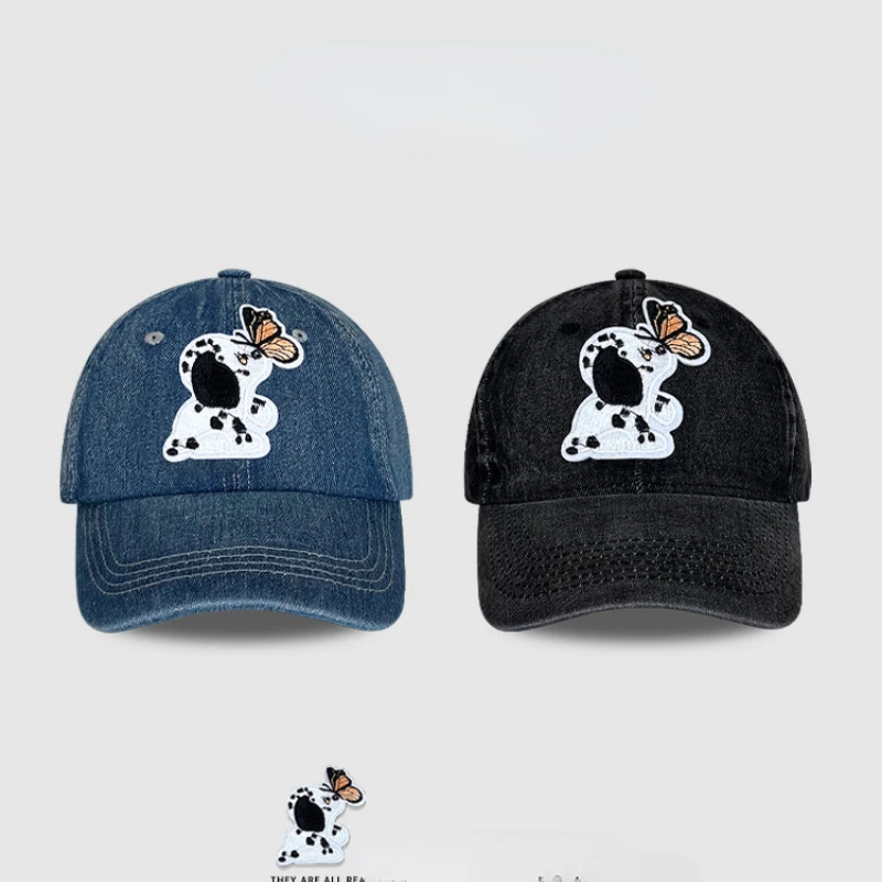 

Korean Cute Cartoon Puppy Butterfly Sticker Embroidered Denim Baseball Cap Men's and Women's Soft Top Sunshade Casual Sports Hat