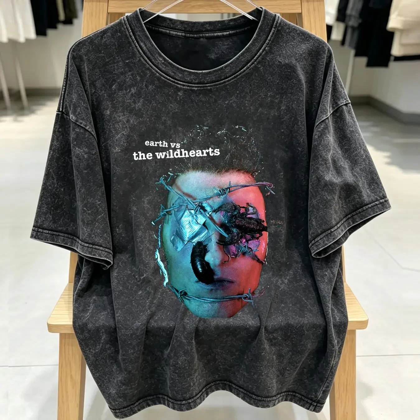 washed T Shirt The Wildhearts 'Earth Vs wildhearts' NEW OFFICIAL vintage Washed Slightly Top For Everyday Wear Unisex fashion