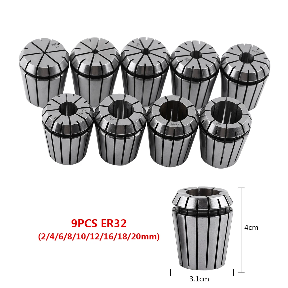 

9pcs ER32 Spring Collet Set for CNC Engraving Machine and Milling Lathe Tool 2-20mm