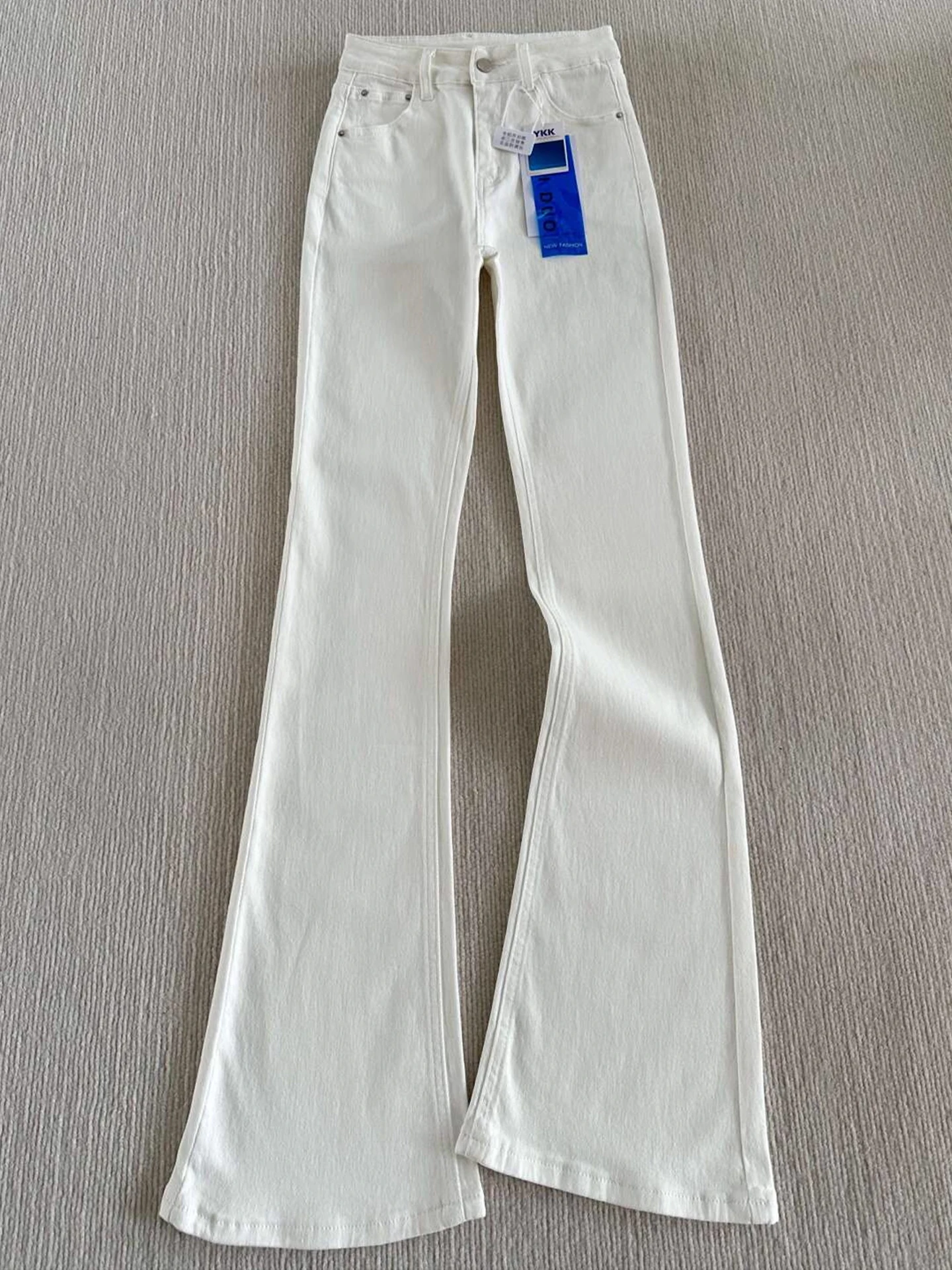 Celana Jeans Putih Model Flare Pinggang Tinggi Slim Fit Pria Wanita Musim Gugur Musim Dingin Panjang Selutut Model Bootcut Celana Jeans Kaki Lurus