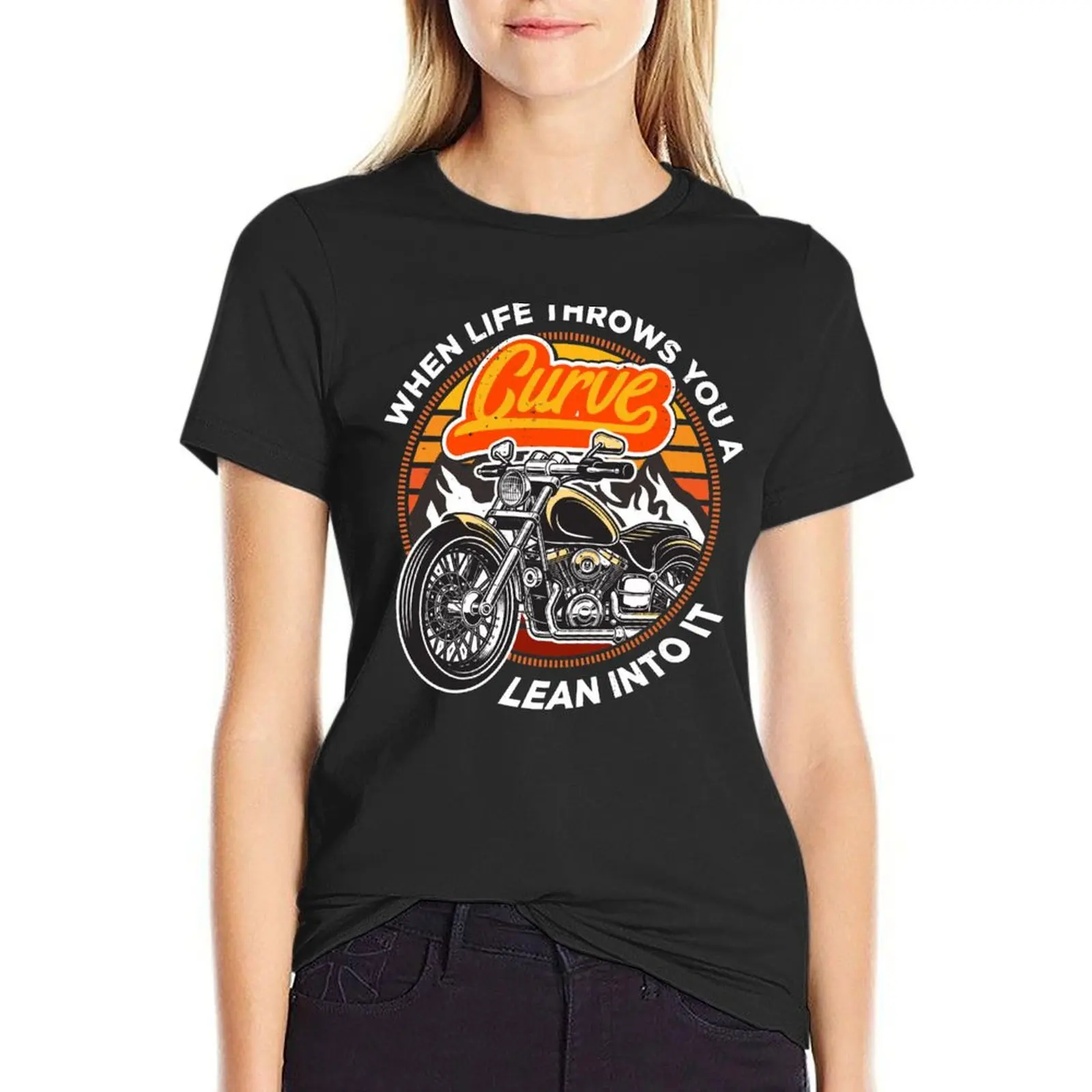 

When Life throws you a curve lean into it vintage color T-Shirt blacks tops anime white t shirts for Women