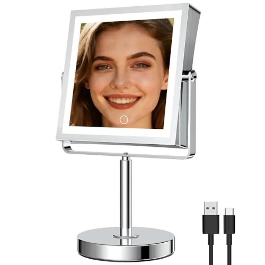 

Зеркало для макияжа JIONIESIM серии 1X/10X с подсветкой, двустороннее увеличительное зеркало с 3 режимами цвета, регулировкой высоты и яркости