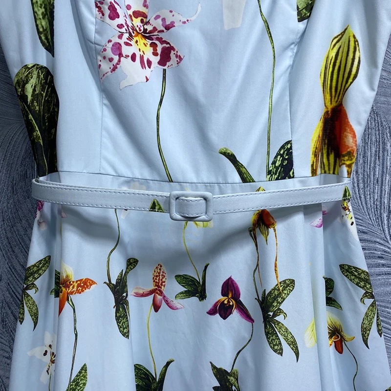 DLDENGHAN Katoenen Backless Jurk Voor Vrouwen Spaghetti Mouwloze Sjerpen Bloemenprint Strand Stijl Jurken Fashion Runway Nieuwe