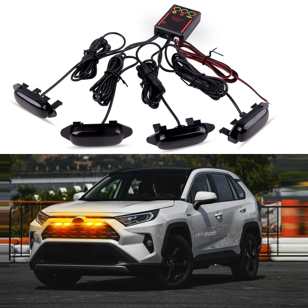 New  Front Grill Lights for RAV4 Smoke Lens Amber Light Suit for Toyota 2019 2020 2021 2022 Amber Grille Light 4PCS