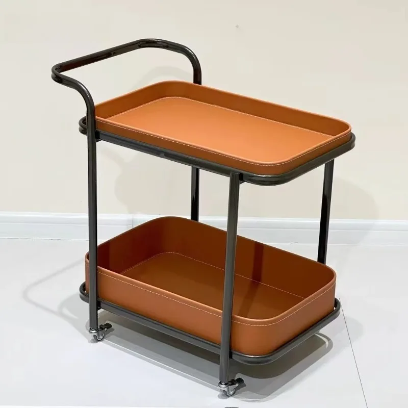 

Italian light luxury removable coffee table saddle leather sofa side trolley