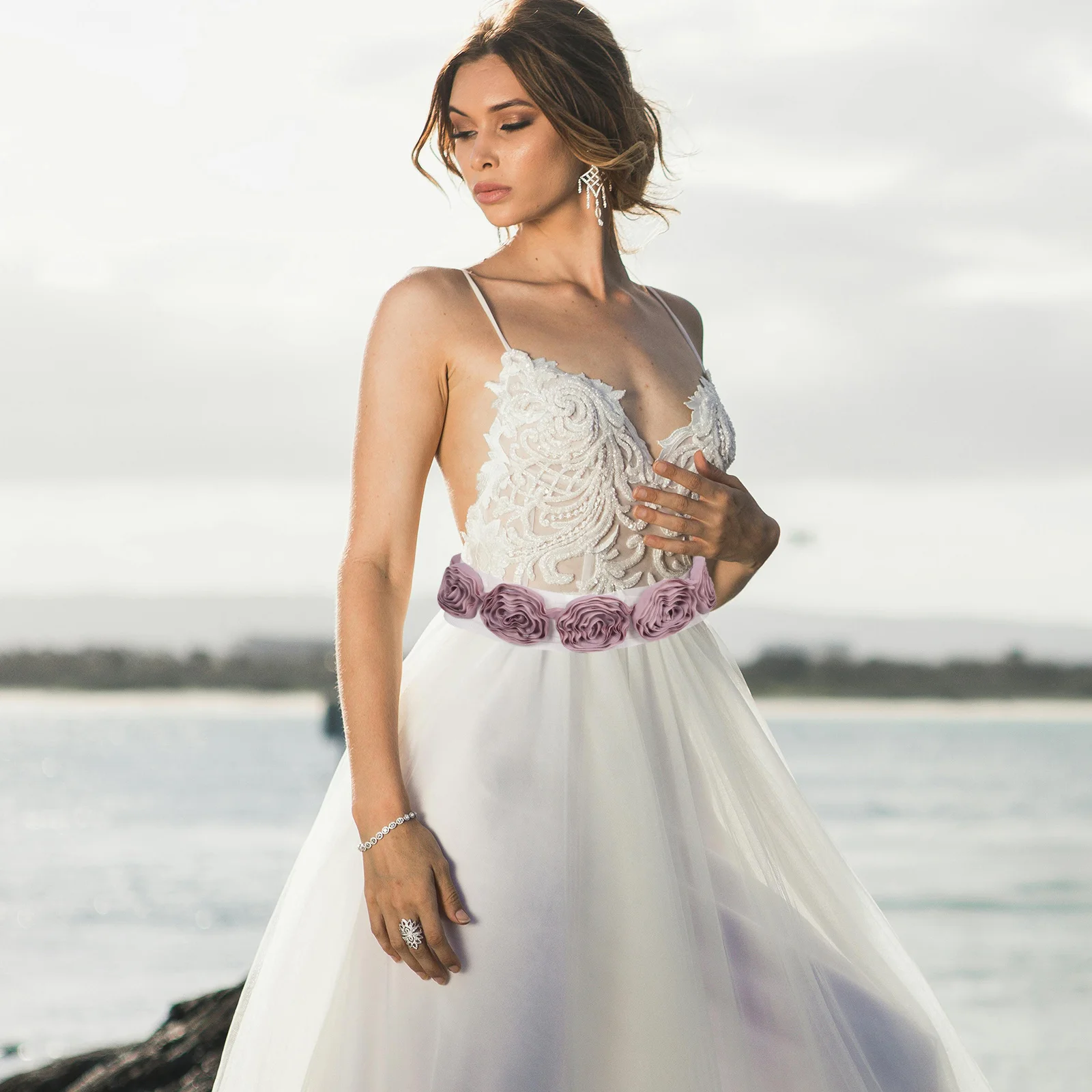 أحزمة الأزهار للنساء فستان مطرز بالورود وشاح حزام الزفاف قابل للتعديل لثوب الزفاف فساتين رسمية أنيقة مساء #4