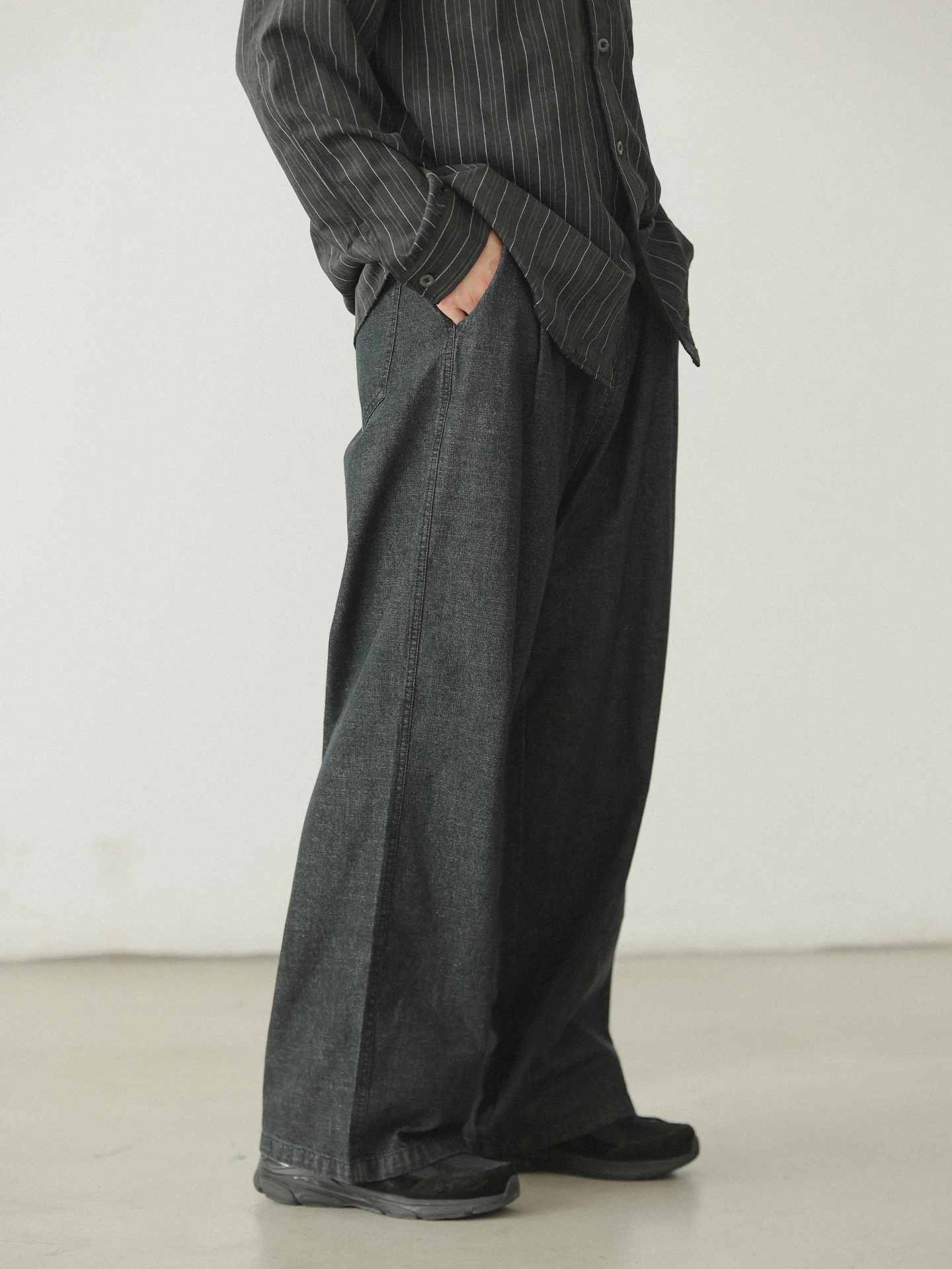 

Loose Straight Leg Black Jeans Casual Retro Cityboy Elastic Waist Long Pants Spring Autumn NOEARS Breathable Cotton Polyester