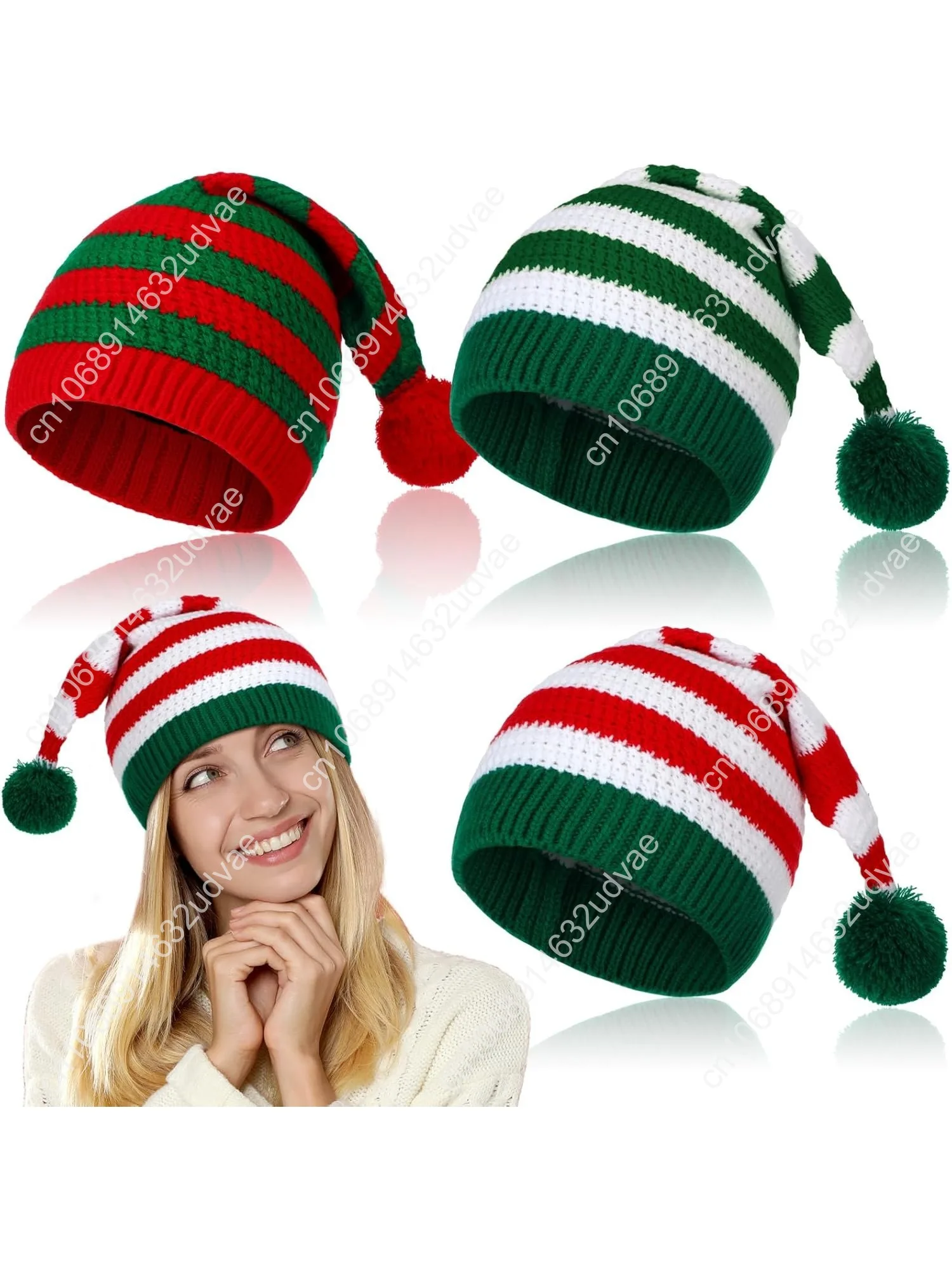 

Funtery 3 Pcs Christmas Knitted Santa Hats Elf Hat Crochet Christmas Beanie Xmas Party Caps for Adults Women Men