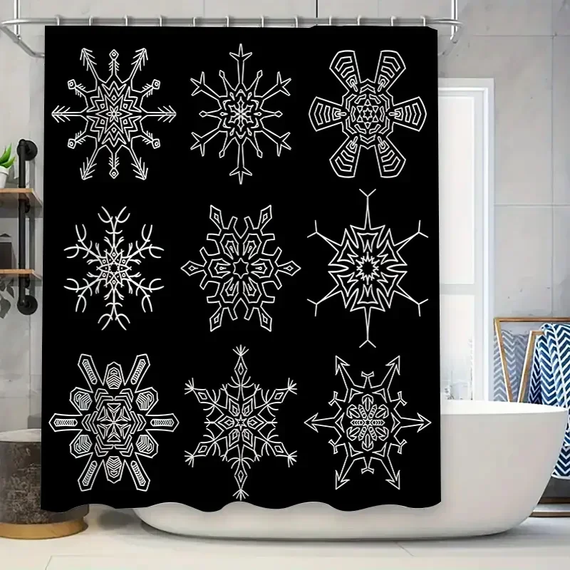 

~O~Snowflake Pattern Black Shower Curtain Waterproof Bathroom Decorations Home Accessories Multiple Sizes Available