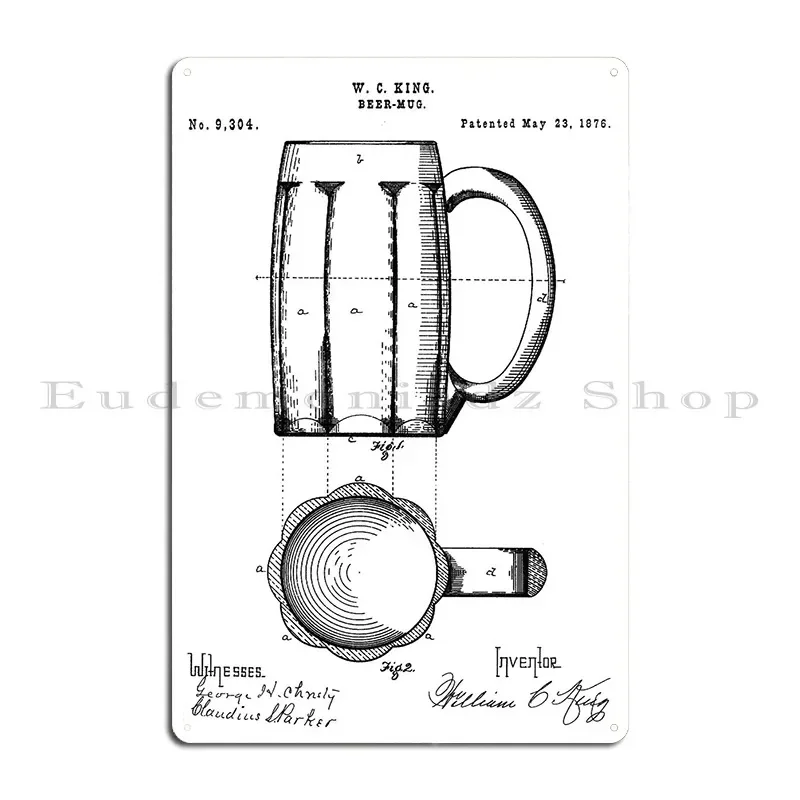 Beer Mug Patent 1876 Metal Plaque Customize Club Club Pub Living Room Tin Sign Poster