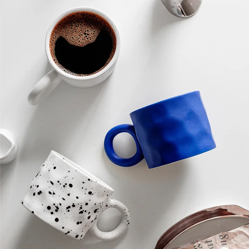 450ml Klein Blue Ceramic Coffee Mug Breakfast Oatmeal Cup Creative Ins design Handmade Cup Ring Handle Porcelain Mug Milk Cup