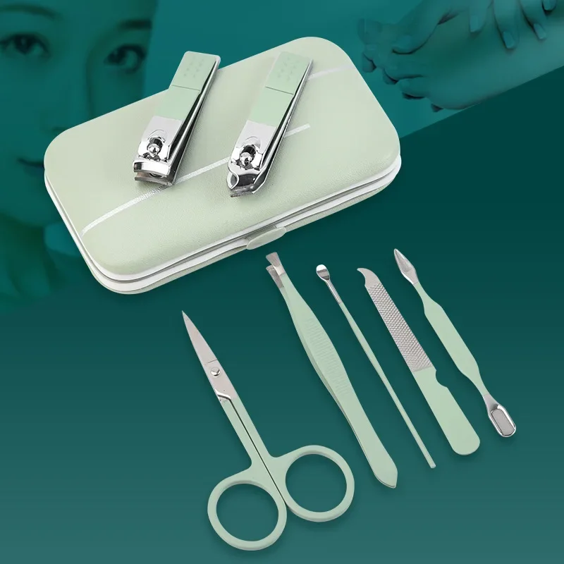 Ensemble de manucure 7 en 1, Kit pratique professionnel avec étui en cuir, coupe-ongles en acier inoxydable, outil de soins personnels