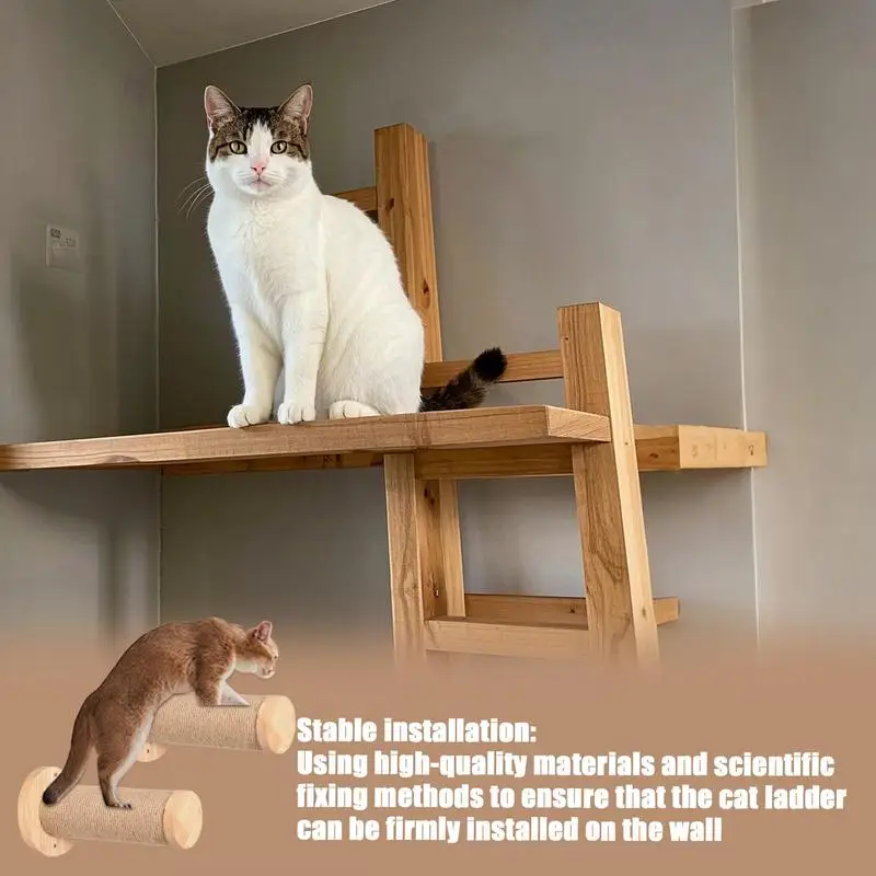 

Wall Mounted Cat Tree 2X Stable And Safe Wooden Ladder Scratching Post Indoor Kitten Wall Shelf Wall-Mounted Pet Supplies