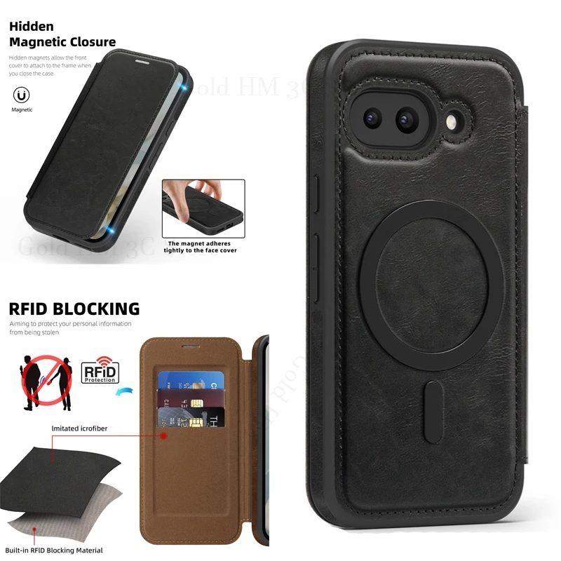 

For Magsafe Leather Phone Full Protection Case For Google Pixel 10 Pro XL Magnetic Flip Card Holder Cover Pixel 9a 9 8 10 Pro XL