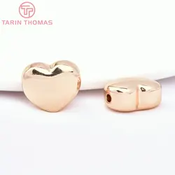 (7562) 6PCS 12.5x10.5MM 24K Gold Color Plated Brass Heart Septum Beads Bracelet Beads High Quality Diy Jewelry Accessories