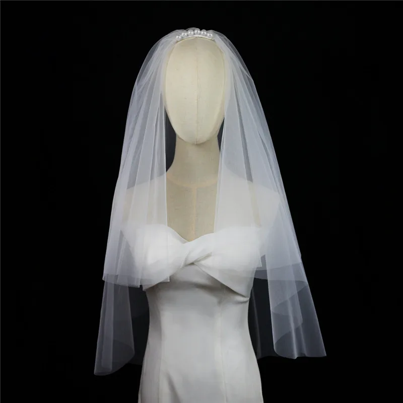CC Elegant Veils Wedding Hair Accessories Women Headpiece Bridal Dress Imitation Pearl Short Veil Double Layers With Combs V353
