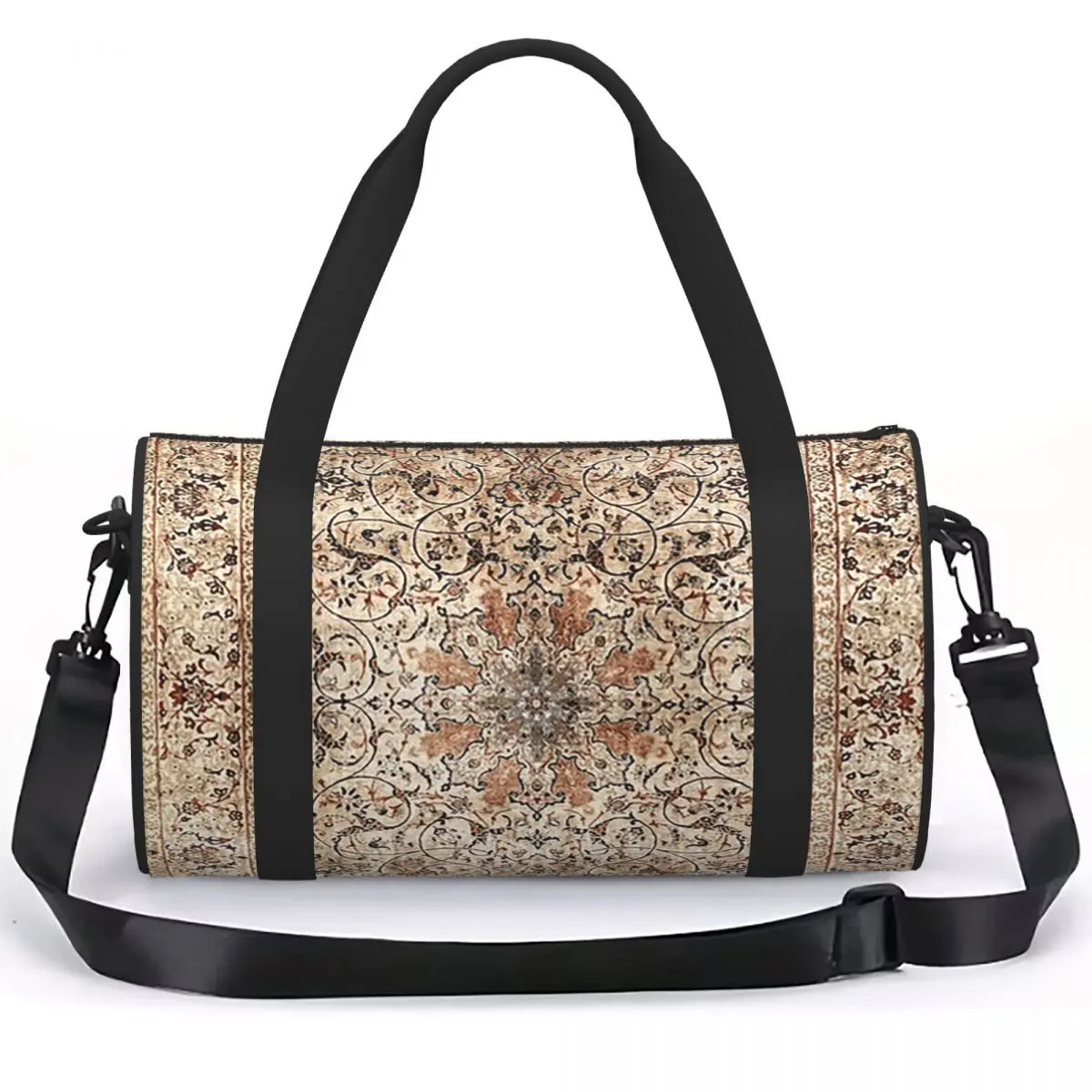 Silk Esfahan Persian Carpet Print Luggage Bag Large Capacity Duffle Tote Bag Handbags Gym Bags Fitness Bag for Boys Girls