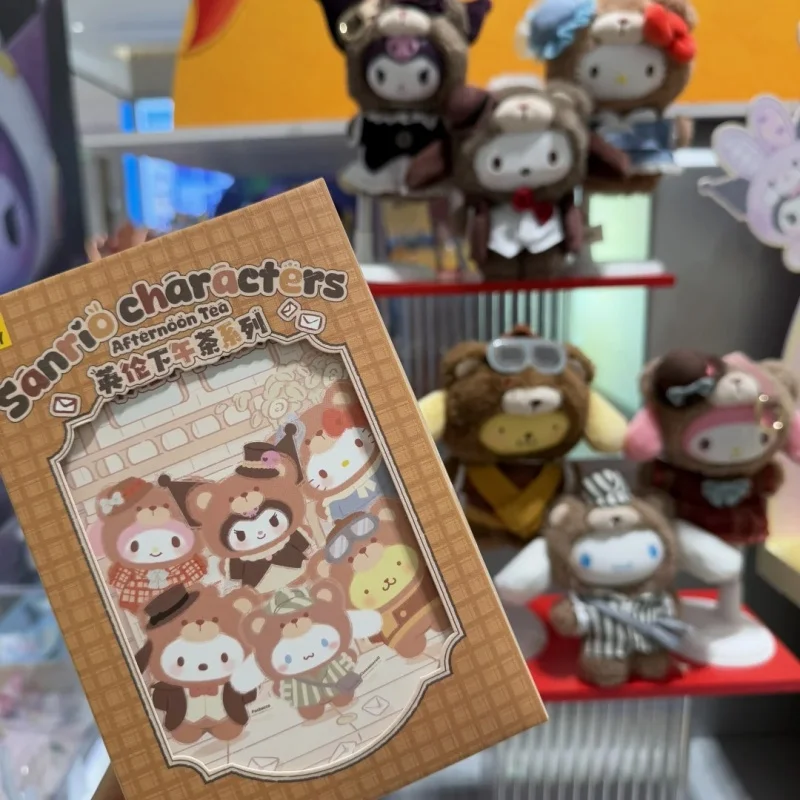 ของแท้ Sanrio กาว Plush กล่องตาบอดอังกฤษ Afternoon Tea Series Kuromi อินเทรนด์ของเล่นเครื่องประดับของขวัญลึกลับกล่องสะสม