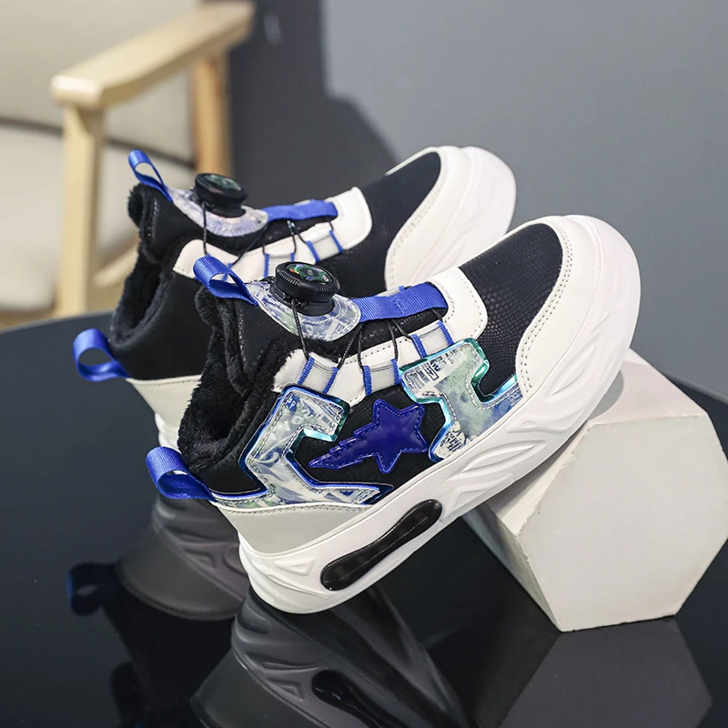 Fashion Winter Warm Kids Sneakers Plush Boys Leather Casual Shoes Children Sports Walking Shoes Kids Cotton Warm Shoes 31-39