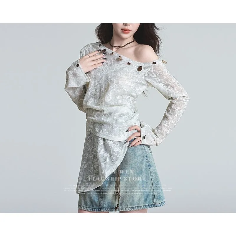 

2025 Summer New Sleeveless Asymmetrical Long Sleeve Sunscreen Cover Women Thin Breathable Off Shoulder Top
