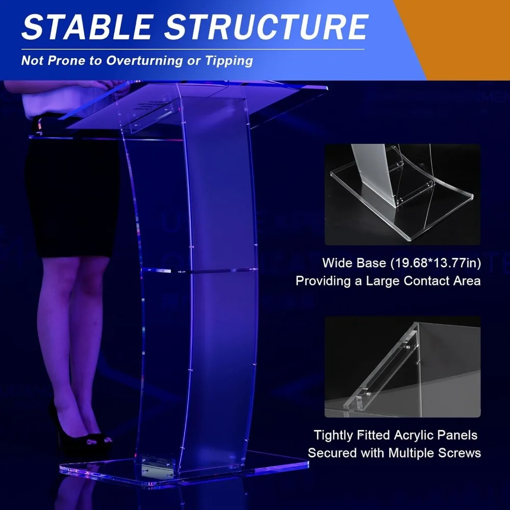 Schräges Podium, Rednerpult, Konferenz-Kanzel, Acryl-Podium, klares, transparentes Kirchen-Rednerpult, Kanzel, Büro, Standfuß, bodenstehend