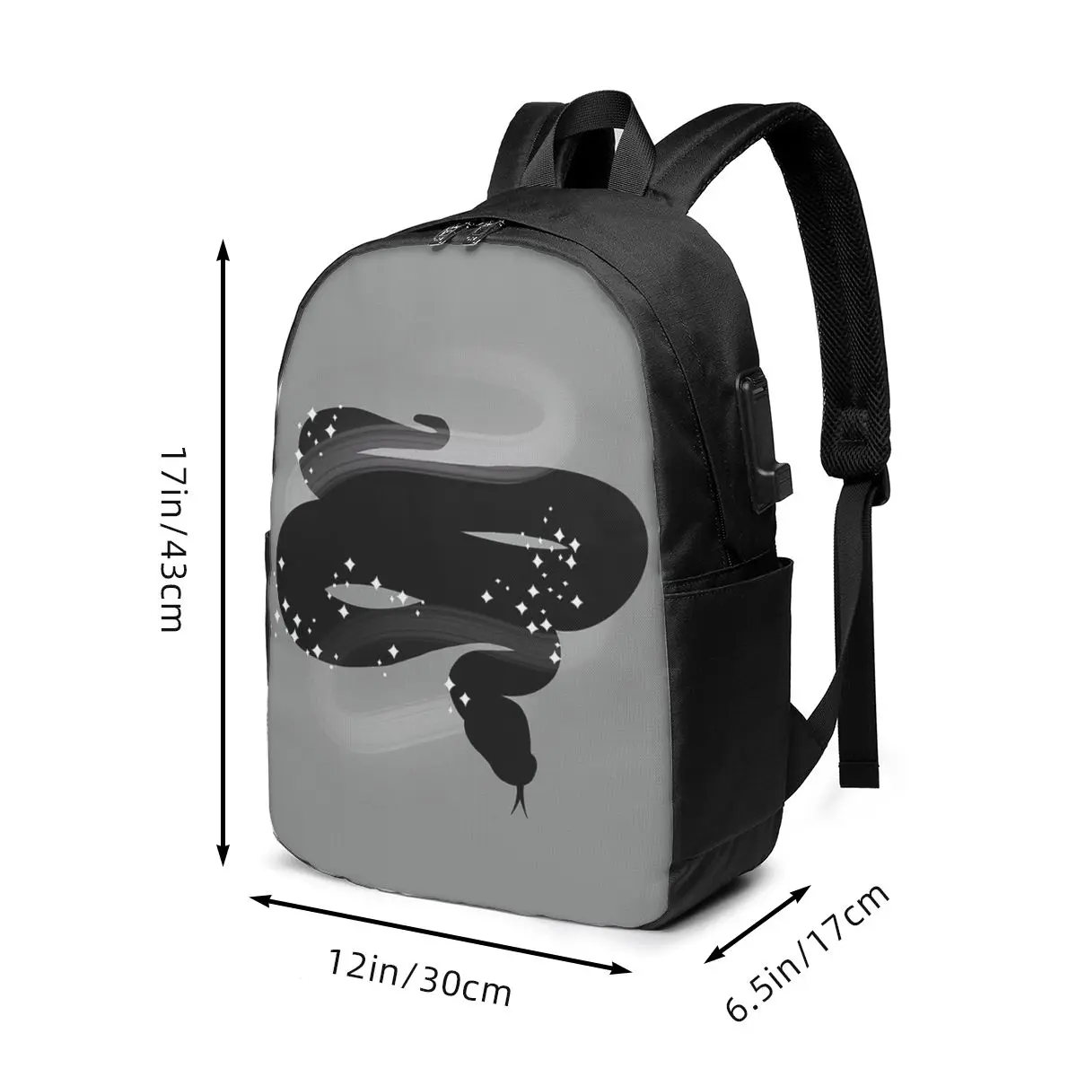 Black Sparkling Diamond Snake Backpack Travel Notebook Bag Computer College Student School Bag Laptop Shoulder Bags Men Women