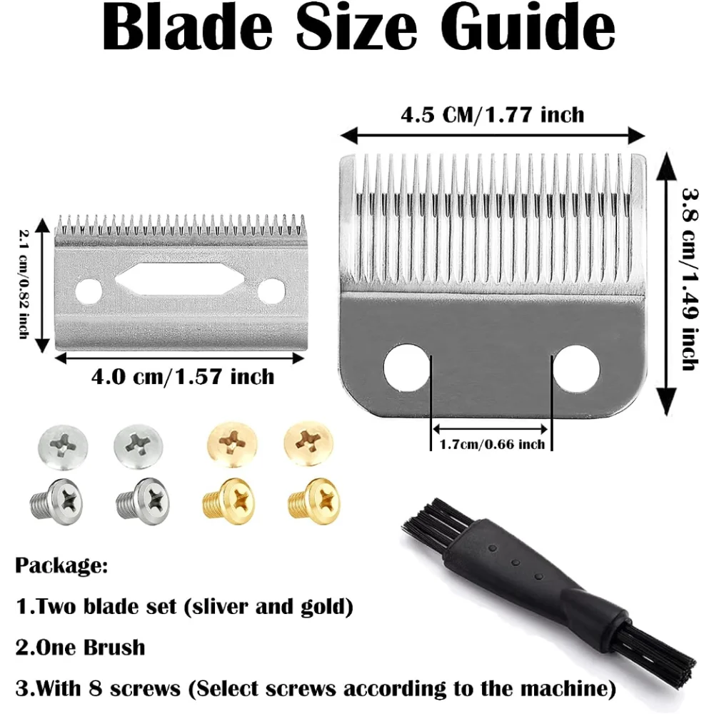 2pack 2 Hole Adjustable Hair Trimmer Parts Gold Silver Blades Compatible with Wahl 5 Star Series Cordless, Magic Clip Clipper