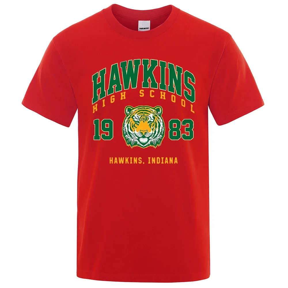 Tiger Hawkins High School 1983 Hawkins Indiana Tshirt Men Loose Cotton Clothing Fashion Casual T-Shirts O-Neck Breathable Tshirt