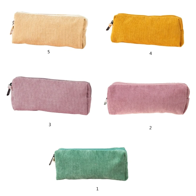 Multifunctional Pen Bag Corduroy Pencil Pouches Large Capacity Pen Pouches Zippered Pencil Case for Student Teen School