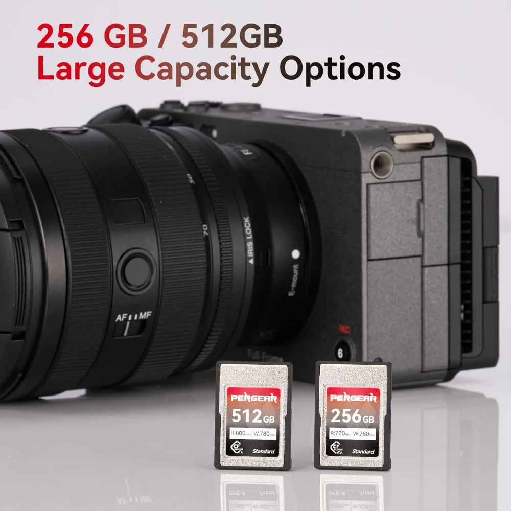 Pergear, karta pamięci CFexpress typu A, 256 GB, 512 GB, 1 TB, model VPG200. |   Szybkość odczytu 780 MB/s i szybkość zapisu 780 MB/s – do aparatów Sony Alpha i FX. — zdjęcie produktu 6