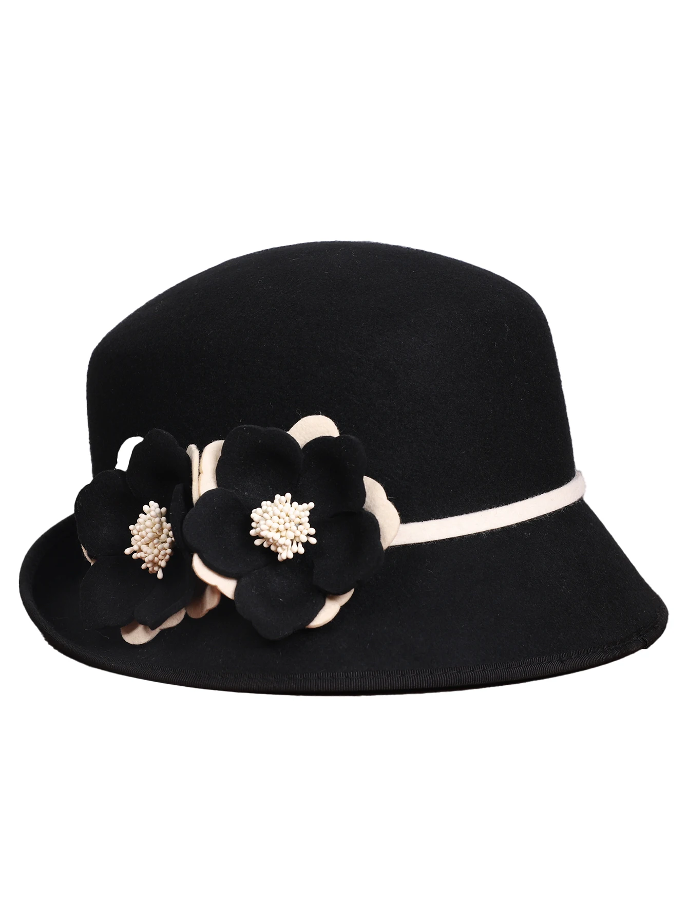 Wool Felt Fedoras Hats for Women Ladies White Black Elegant Curl Brim Top Hat for Wedding Formal Church Cocktail Tea Party Dress