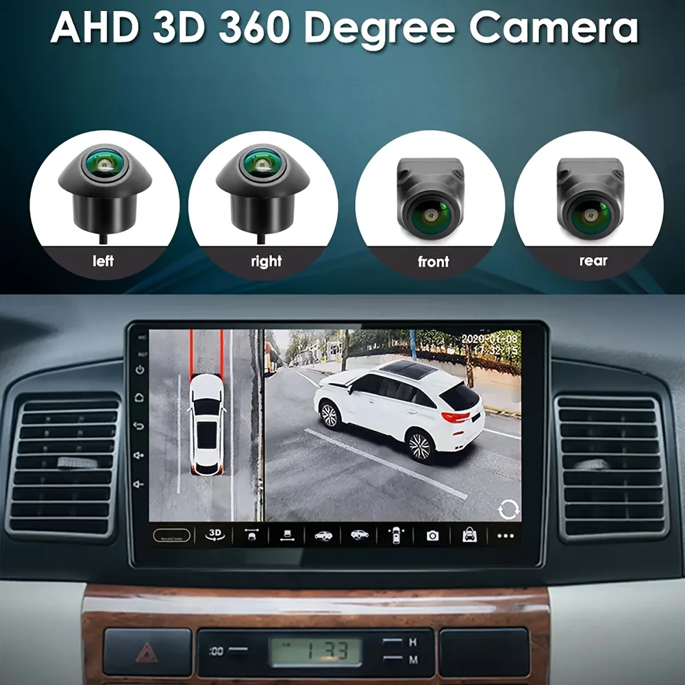 360 Degree Panoramic High-Definition Night Vision Full-Color Front+Rear+Left+Right Surround View AHD1080P/720P Suitable for 12V