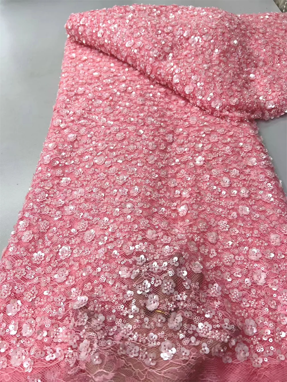 Tela de encaje africano nigeriano para novio con lentejuelas, bordado de lujo de alta gama, tela pesada para fiesta de vestido de novia, Hm63-1 blanco y negro