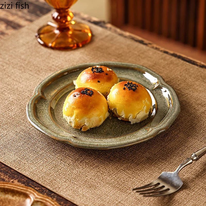 

Flame-Killed Ceramic Plate Flower Edge Dessert Plate Thick Soup Plate Fruit Salad Plates Pasta Plates Restaurant Tableware