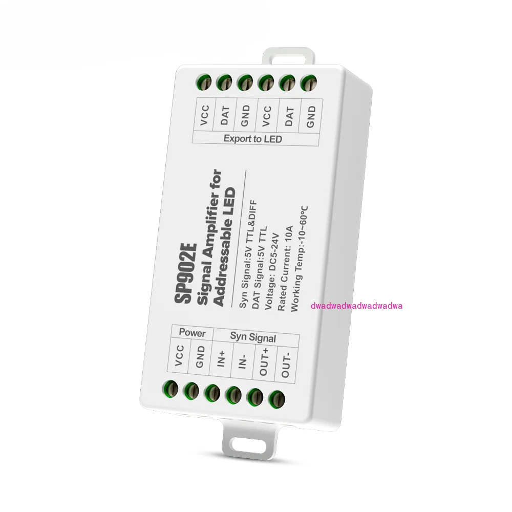

SP902E SPI Signal Amplifier Repeater 2 Channels WS2812B WS2811 SK6812 WS2814 RGBW RGB Pixel Addressable Matrix Panel Light 5-24V
