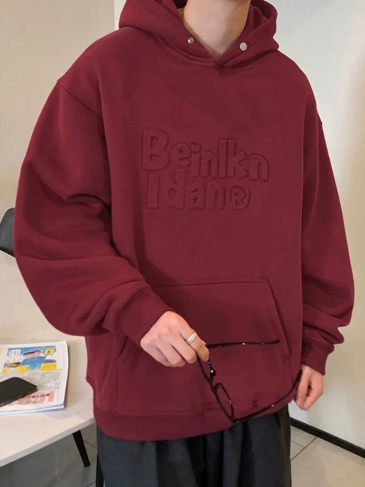 

Мужская толстовка American Sle Heavyweight Red Hoodie: осенняя утепленная флисовая верхняя одежда, модная свободная толстовка-худи для подростков