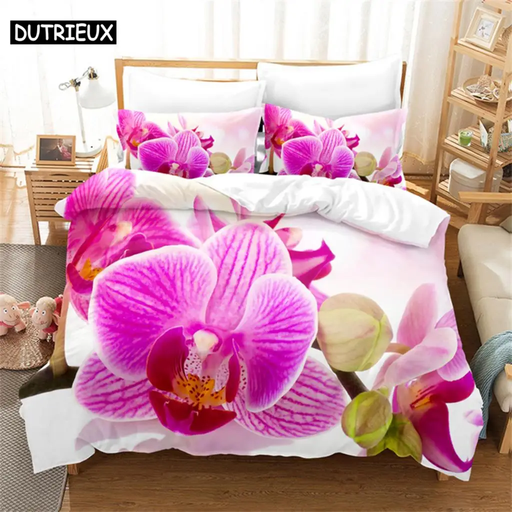 

Pink Phalaenopsis Queen Bedding Set Girls Duvet Cover Bedroom Bed Set Comforter Cover Set King Size Duvet Cover Set Bedding Sets
