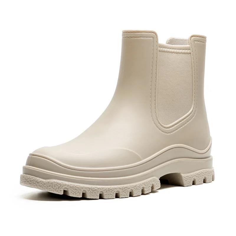 PVC Solid Color Short-tube Rain Boots Women\'s Non-slip Water Shoes Fashion Martin Boots Waterproof Overshoes Rain Boots