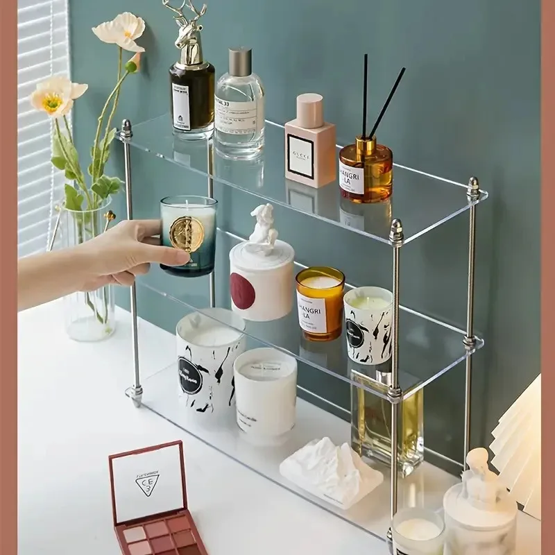 Desktop layered storage rack, acrylic display shelves for perfume, aromatherapy and fragrance, multifunctional organizer box