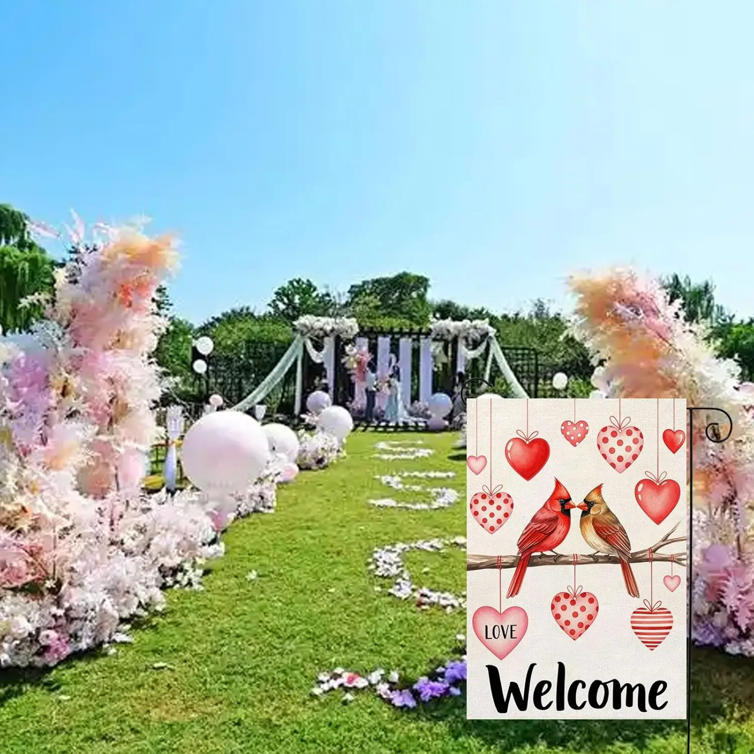 Valentines Garden Flags for Outdside 12×18 Double Sided Anniversary Wedding Valentines Cardinal with Love Hearts for House O ZZM