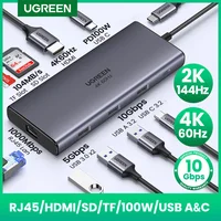UGREEN USB-C HUB 9 en 1 tipo C a 4K60Hz HDMI 10Gbps datos 1000Mbps RJ45 PD100W SD y TF para accesorios de ordenador portátil MacBook DELL iPad HP