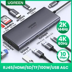 UGREEN USB-C HUB 9-in-1 Type-C to 4K60Hz HDMI 10Gbps Data 1000Mbps RJ45 PD100W SD&TF for Laptop Accessories MacBook DELL iPad HP