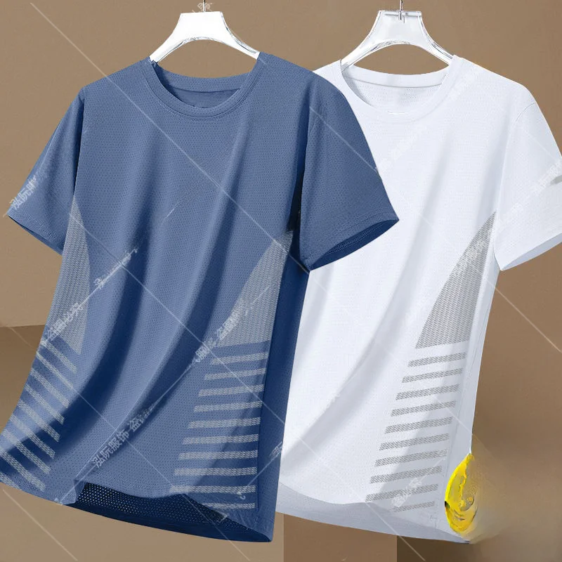 

Новая летняя свободная футболка с круглым вырезом и короткими рукавами из сетчатой ткани, тонкая, дышащая, быстросохнущая, мужская, стильная, в городском стиле...