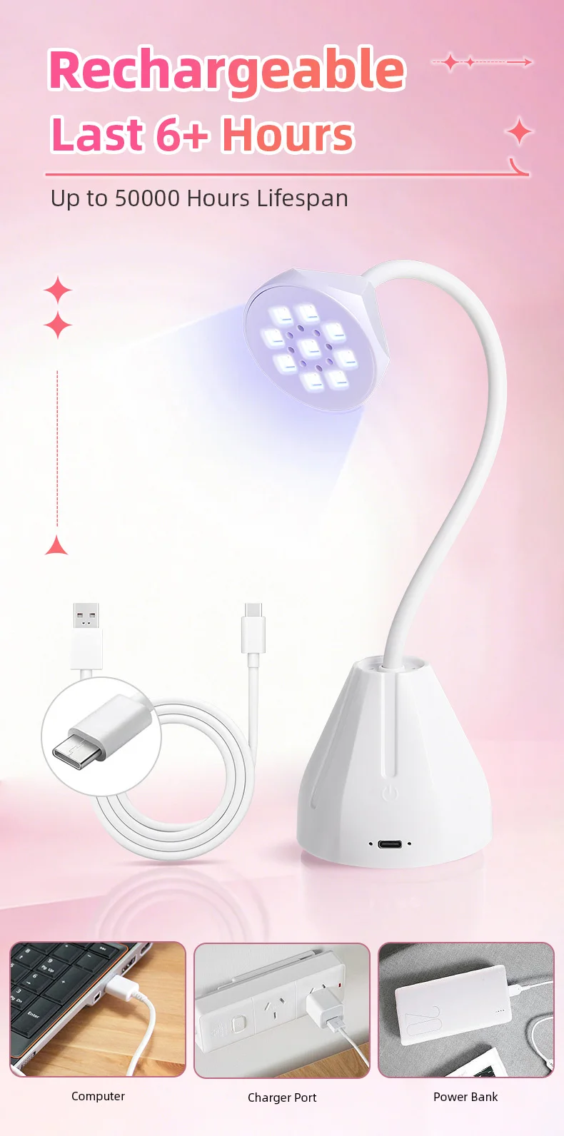 18 W oplaadbare nagellamp nageldroger LED UV met aanraakbediening 360 °   Buigbare, sneldrogende nageldroger voor het uitharden van gelnagels