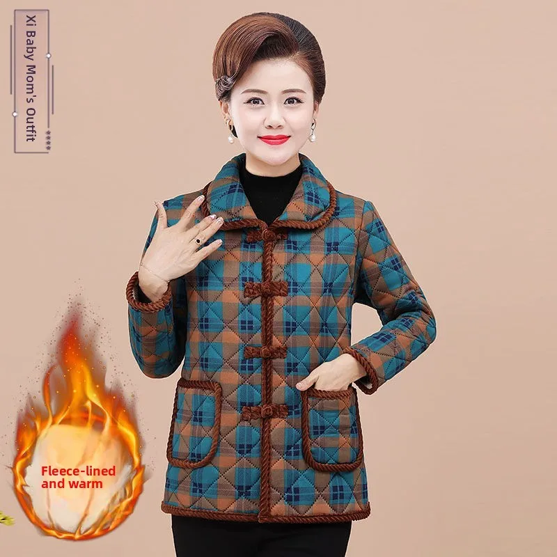 

Осенне-зимняя хлопковая куртка с цветочным принтом и коротким воротником для женщин среднего возраста, традиционная китайская модель на пуговицах